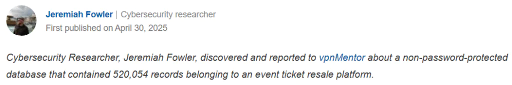 Over 500k Records Including Customer PII Exposed in Ticket Reseller Data Breach - vpn Mentor 1 Screenshot 2025 05 03 173240
